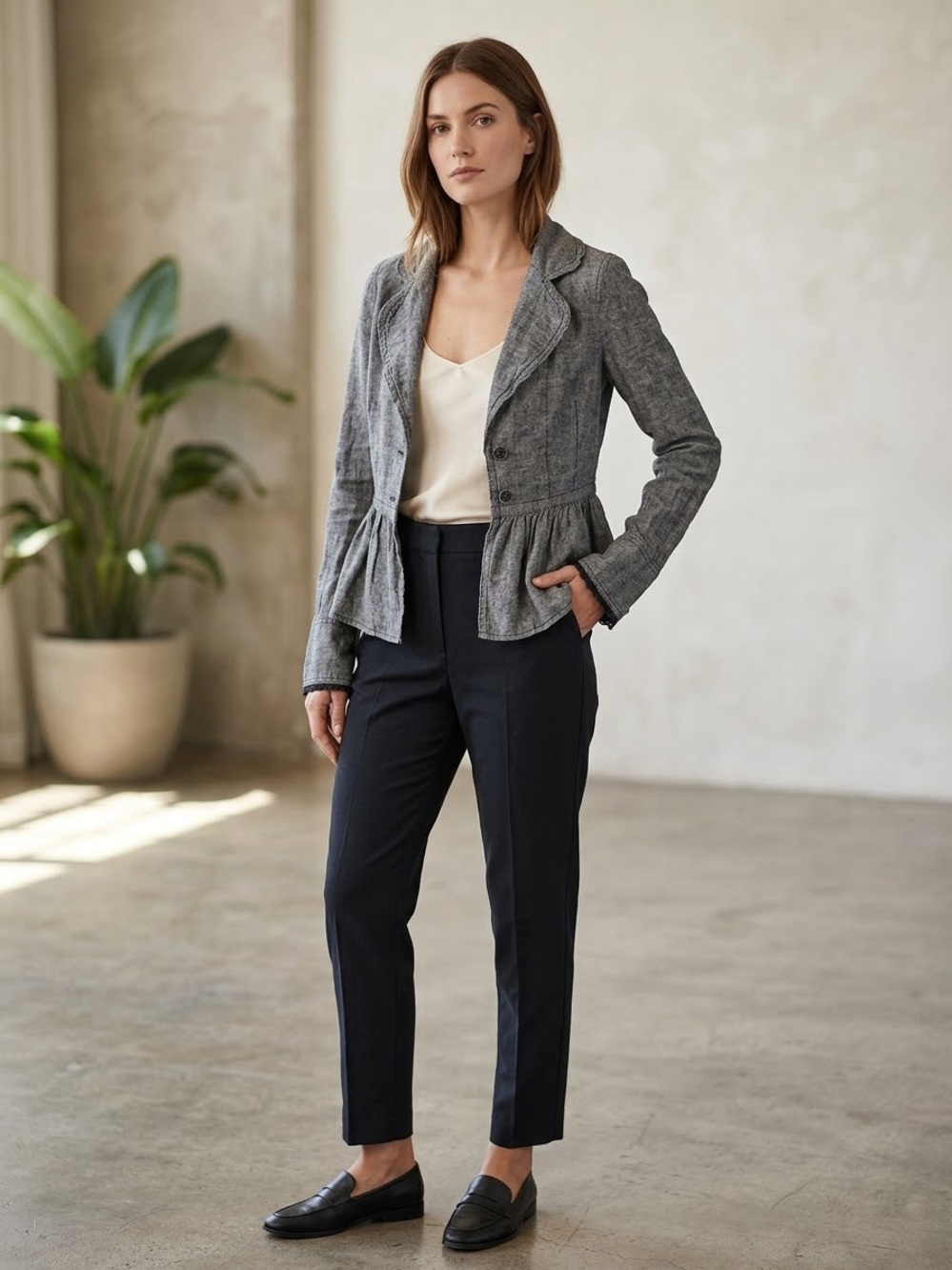 Free People Black Cropped Straight-Leg Pants